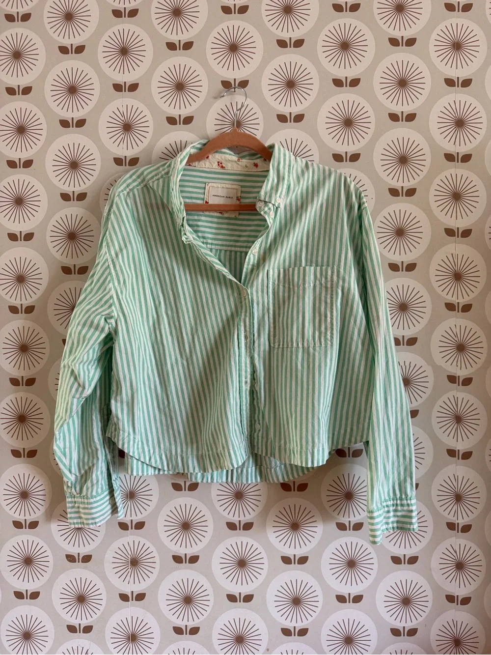 American Eagle Outfitters Mint Green and White Striped Top - Picture 1 of 4